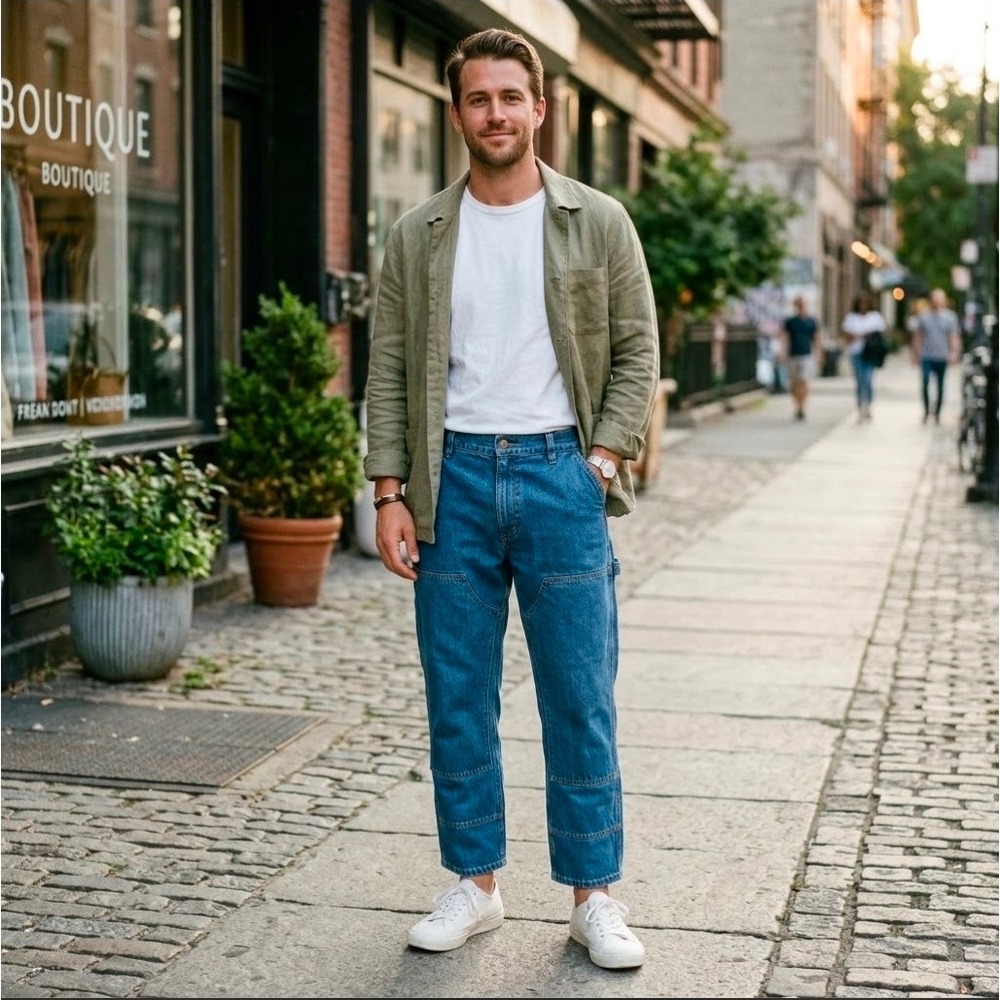 Lee x Kacey Musgraves Mens Loose Straight Double Knee Carpenter Jeans 38x30 Blue